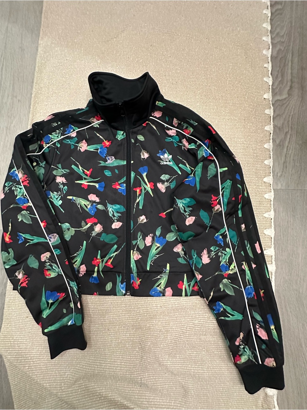 adidas Black Floral Cropped Track Jacket